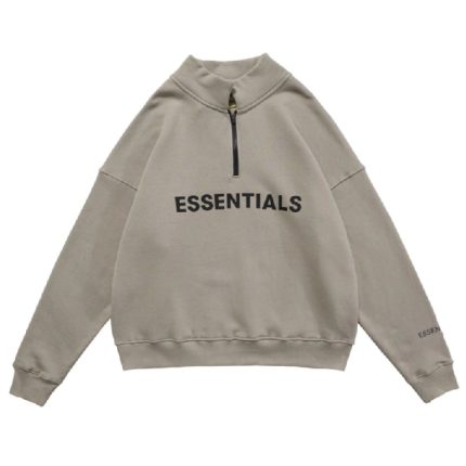 Essentials Half Zip High Collar Loose Hoodie Gray